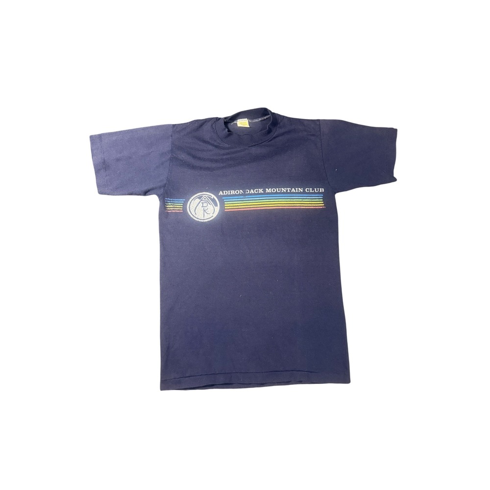 Vintage 80s Velva Sheen Adirondack Mountain Club T Shirt Navy Blue Small USA